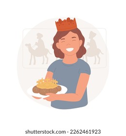 Epiphany isolated cartoon vector illustration. Young and smiling girl celebrating Epiphany, religious festivals, Three Kings Day preparing, old ancient Christmas traditions vector cartoon.