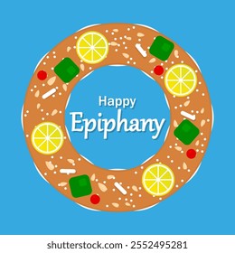 Epiphany Kings cake traditional pastry, vector art illustration.