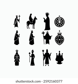 Epiphany silhouette icons set vector art illustrations.