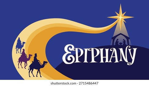 Epifanía Día de los Reyes Magos Estrella de la Natividad Escena Dinámica Vector