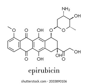 Epirubicin cancer chemotherapy drug molecule. Skeletal formula.