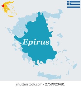 Epirus Greece Map and Flag - Ipiros Region, Ioannina Capital and Zagori Villages Vector Outline.earth