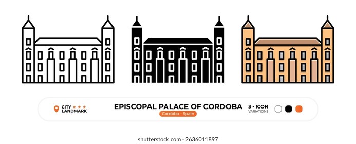 Episcopal Palace of Cordoba Line Icon, Cordoba, Spain Landmark, Silhouette, Color Vector, Editable Stroke.
