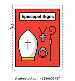 episcopal signs icon with frame dotted . christian flashcard . vector illustration