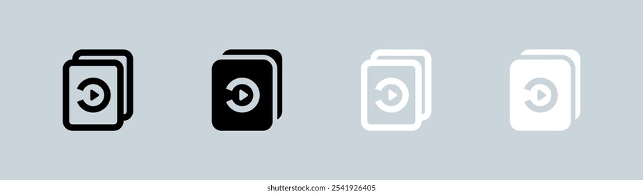 Episode icon set in black and white. Series signs vector illustration.