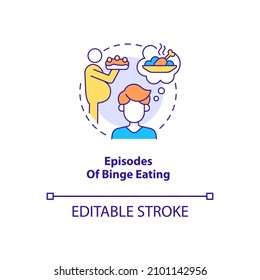 Episodes of binge eating concept icon. Bulimia symptom. Overeating abstract idea thin line illustration. Isolated outline drawing. Editable stroke. Roboto-Medium, Myriad Pro-Bold fonts used