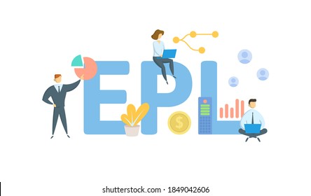 EPL, Employment Practices Liability. Concept With Keywords, People And Icons. Flat Vector Illustration. Isolated On White Background.