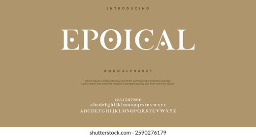Epoical font alphabet. Typography typeface uppercase lowercase and number. vector illustration
