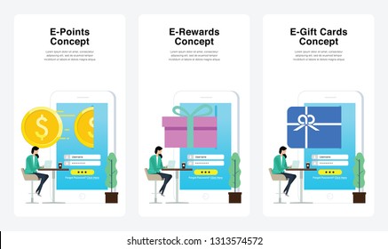 E-Points, E-Rewards, E-Gift, New And Modern Trends - Can Use Immediately for Promotion, Web, Mobile, Editorial, Commercial And Others. Vector. 