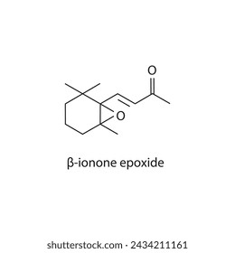 β-ionone epoxide skeletal structure diagram.volatile compound molecule scientific illustration on white background.