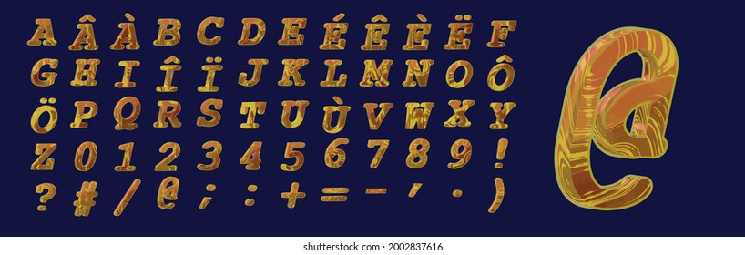 epoxy letters plastic alphabet yellow text uppercase with foreign language accents 