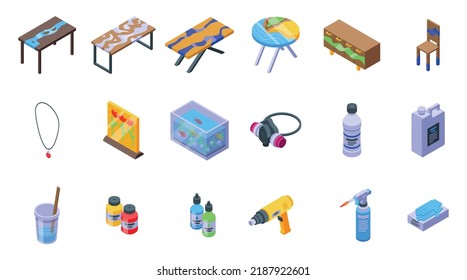 Epoxy Resin Icons Set Isometric Vector. Chemical Glue. Syringe Adhesive