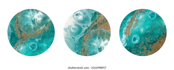 Epoxy surface template. A selection of colorful turquoise circles. Isolated vector illustration.