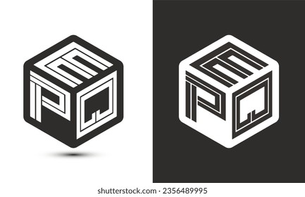 EPQ letter logo design with illustrator cube logo, vector logo modern alphabet font overlap style. Premium Business logo icon. White color on black background