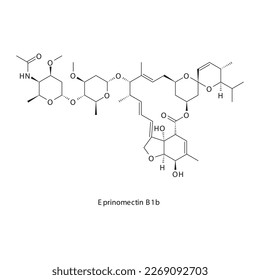 Eprinomectin B1b flat skeletal molecular structure Avermectin anti parasitic drug used in Parasitic infection treatment. Vector illustration.