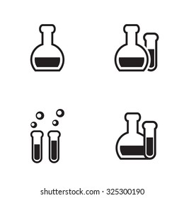 Eprouvette and flask icon in four variations