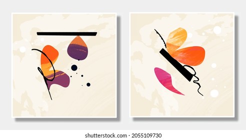 EPS 10 Abstract illustration vector print hand drawn water color painted shapes geometry contemporary aesthetic mid century modern art Scandinavian nordic design style
