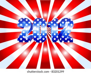 EPS 10: Background for the American 2012 presidential election with red ans white sunburst and numbers in blue with stars as the USA flag.