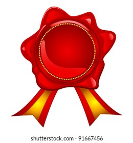 EPS 10: Blank red wax seal with gold ribbon, perfect for reward, prize, sale or other announcement.