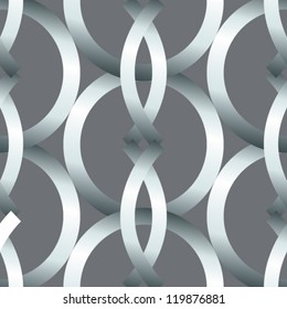 EPS 10: Bold and graphic seamless pattern made by silver metallic rings, circles and arches geometrical shapes over dark grey,great for fabric, backgrounds and the likes.