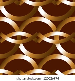 EPS 10: Bold and graphic seamless pattern made by bronze metallic rings, circles and arches geometrical shapes over dark brown,great for fabric, backgrounds and the likes.