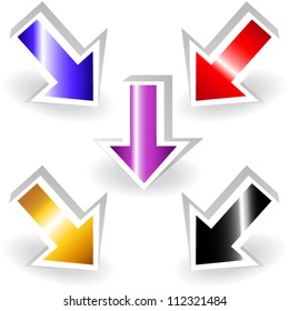 EPS 10: Colorful metallic pointing arrows, 3d with shadows, perfect for emphasis effects or as a sign or background.