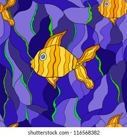 Eps 10 colorful vector fancy vitrage golden fish seamless pattern