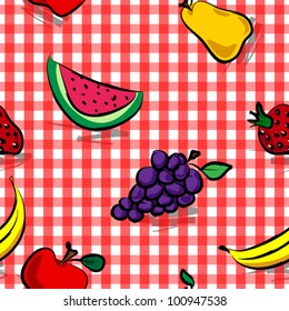 EPS 10: Fun collection of grungy, crude, rough outline hand drawn fruits with grey shadows over white background.