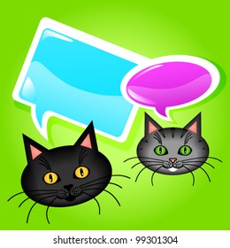 EPS 10: Funny and cute cat cartoon characters talking with glossy speech bubbles.