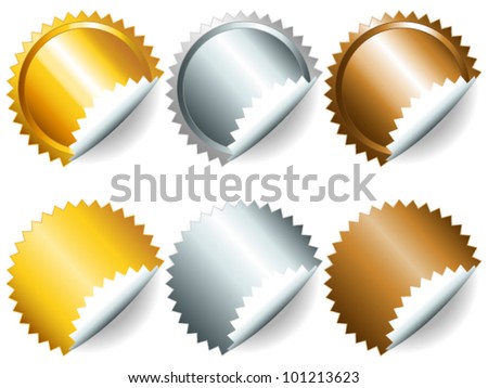 EPS 10: Gold, silver and bronze games related set of rosette medal or label with related numbers in metallic colors