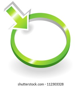 EPS 10: Green metallic round frame as sign or placard, blank white inside, with a 3d arrow pointing with shadows, great for ad just add text