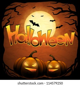 EPS 10 Halloween background with moon, bats and pumpkins.