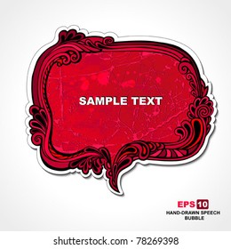 EPS 10, hand-drawn retro style, red, speech bubble with floral elements for decoration and design