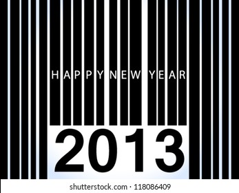 EPS 10: Happy new year in text over black bar code with 2013 below, over light blue background