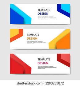 EPS 10 Horizontal business corporate banners with 3D abstract paper cut style. Vector design layout for web, banner, header, print flyers. Colorful carving art, blue, orange, red in white background