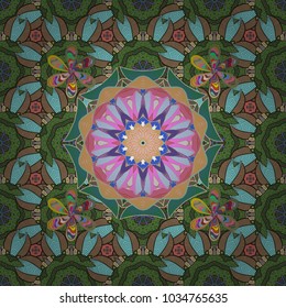 Eps 10. Image for adult coloring books, tattoo, decorate plates, ceramics, crockery. Purple. Vector Mandala with hand drawn elements and flowers in Arabic, Indian, turkish, pakistan, ottoman motifs.