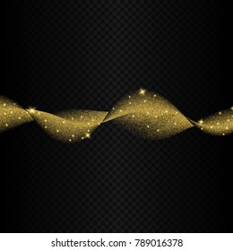 Eps 10 isolated vector golden dust shiny glitter texture wave. Sparkling golden glitters wavy decoration on transparent background