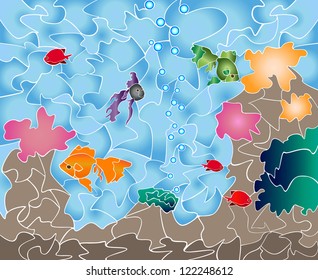 Eps 10 multicolor vector - stained-glass window aquarium with colorful fish