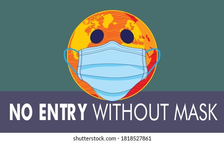 EPS 10, No Entry Without Face Mask or Wear a Mask Icon. Vector Image.  