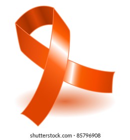 EPS 10: Orange awareness ribbon over a white background with drop shadow, simple and effective.