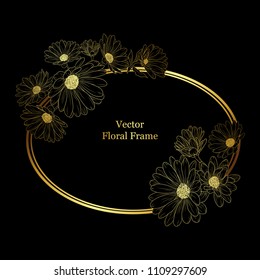 Eps 10 oval decorative floral frame design with arctotis flowers golden daisies