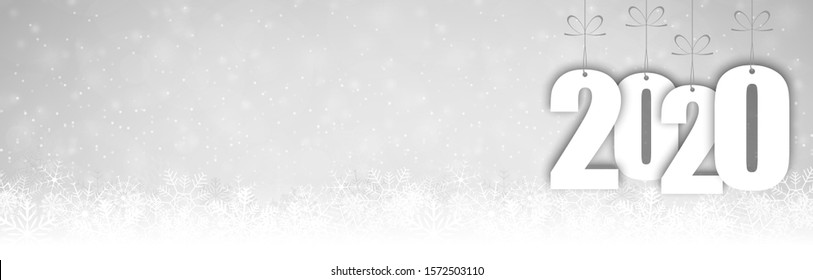 EPS 10 panorama banner background with snow fall, light effects and greetings for christmas and New Year 2020