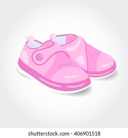 EPS 10. Realistic pink baby shoes for a girl isolated on white background