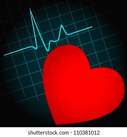 EPS 10: Red heart symbol with heartbeat wave, perfect for fitness, cardiovascular healthcare or others.