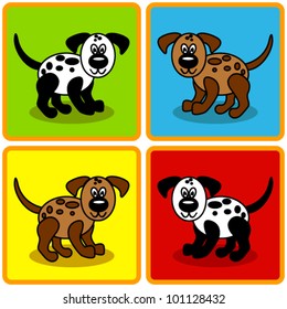 EPS 10: Seamless cute and fun cartoon dogs over colorful  squares perfect for kids or pet related articles.