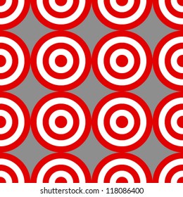EPS 10: Seamless pattern made with circle red and white targets over grey; great endless wallpaper, background, fabric and the likes.