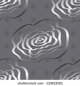 EPS 10: Seamless pattern made of silver metallic hand drawn rose flowers over grey tone background, great floral wallpaper or fabric.