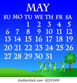 EPS 10: Simple and beautiful sky with grass and tree landscape background with month of May 2012 calendar.