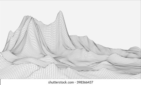 EPS 10 terrain wide angle. Abstract digital vector landscape background. Cyberspace grid. 3d technology vector illustration.
