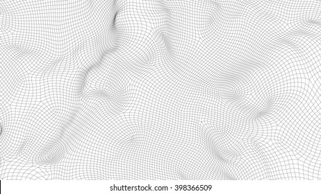 EPS 10 terrain wide angle. Abstract digital vector landscape background. Cyberspace grid. 3d technology vector illustration.